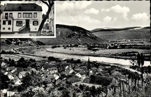 Ak Ensch an der Mosel, Blick auf Weindorf, Häuser, Kirche, Mosel, Berglandschaft, nmotiv