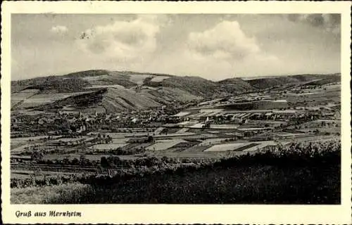 Ak Merxheim an der Nahe, Schwarz-Weiß-Bild mit Landschaft, Feldern, Hügeln