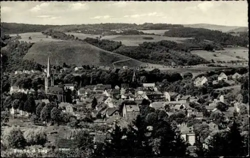 Ak Eitorf an der Sieg, Panoramablick über  Kirche, grüne Hügel, Häuser