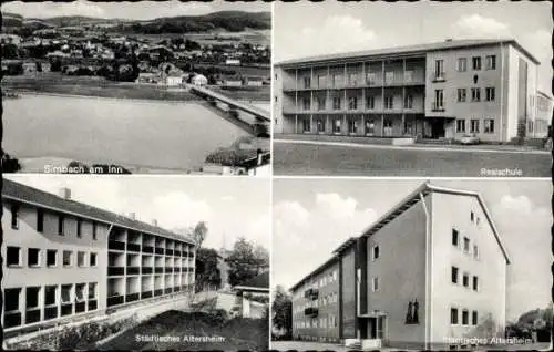 Ak Simbach am Inn Niederbayern, Vorderseite mit 4 Bildern, Realschule, städtisches Altersheim, La