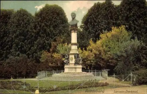 Ak Rendsburg in Schleswig Holstein, Blick auf das Lornsen Denkmal, Büste
