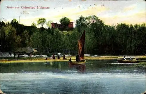 Ak Hohenau Langballig in Schleswig Holstein, Strandpartie, Segelboot