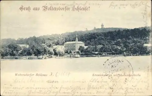 Ak Woltersdorf bei Berlin, Woltersdorfer Schleuse, Gruß aus  Woltersdorfer Schleuse, Kranichsberg