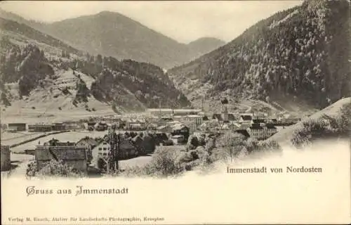 Ak Immenstadt im Allgäu Schwaben, Gebirgslandschaft, Stadtansicht, Gebäude, Berge, Früher