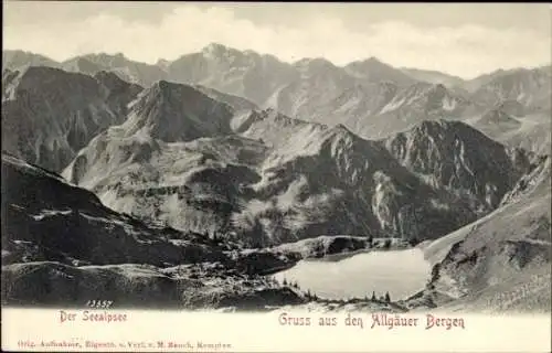 Ak Blaichach im Allgäu, Allgäuer Berghof, Der Seealpsee, beeindruckende Berglandschaft, Schwarz-W