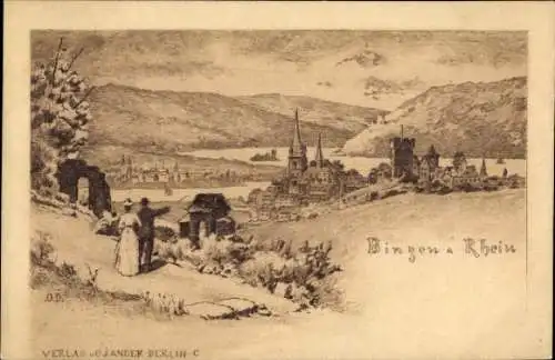 Ak Bingen am Rhein, .0.D., Verlag CJ Ander Perlin C,  Landschaft mit Kirche