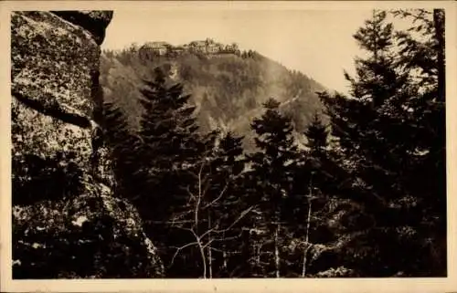 Ak Obernai Elsass Bas Rhin, Odilienberg Mont Sainte Odile, Schwarze Berge, Felsen, Kloster, Bäume