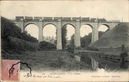 Ak Coutances Manche, Viadukt, Eisenbahn