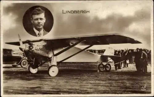 Ak Charles Lindbergh, Pilot, Flugzeug, Flugpionier