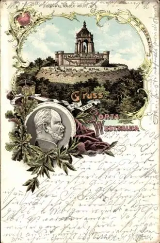 Ak Herford in Westfalen, Denkmal, Wilhelm I, Grüße aus Westfalen