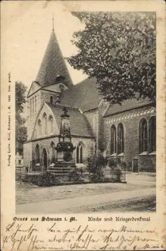 Ak Schwaan in Mecklenburg, Kirche, Kriegerdenkmal,  Architektur, 