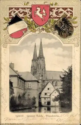 Ak Soest in Westfalen, Grosser Teich, Wiesekirche,  Ansicht