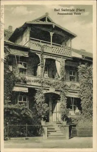 Ak Bad Suderode Quedlinburg im Harz, Pensionshaus Thiele, s Gebäude, grüne Pflanzen, Holzveranda