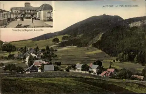 Ak Lauscha in Thüringen , Gesellschaftsplatz Lausche, Berge, strukturierte Landschaft, Häuser