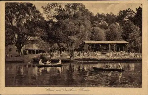 Ak Birkenwerder an der Nordbahn, Seenlandschaft, Ruderboote, Gasthaus, Bäume, Sommerstimmung