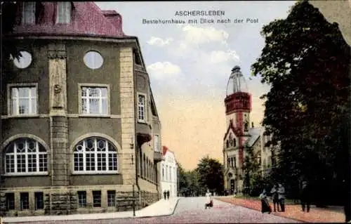 Ak Aschersleben im Salzlandkreis, Bestehornhaus, Blick nach der Post, schöne Architektur, Straßen
