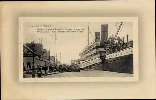 Ak Bremerhaven, Lloyd-Dampfer, Wartehalle, Ankunft, Norddeutscher Lloyd