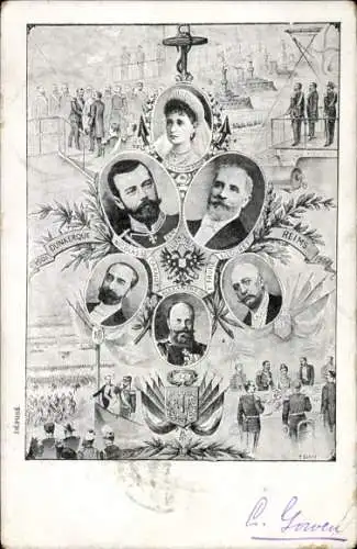 Ak Zar Nikolaus II. von Russland, Alexander III., Émile Loubet, Félix Faure, Carnot, Dunkerque 1901