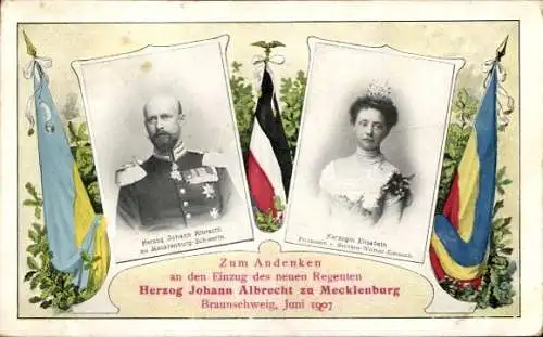 Ak Herzog Johann Albrecht zu Mecklenburg Schwerin, Herzogin Elisabeth, Braunschweig 1907