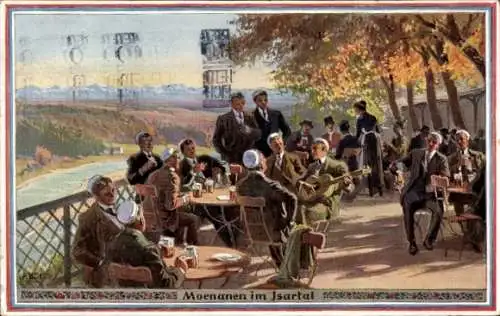 Studentika Künstler Ak Hey, P., Studentenverbindung Moenania im Isartal