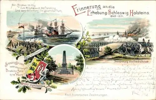 Litho Idstedt in Schleswig Holstein, Erhebung Schleswig Holsteins 1848,Bestürmung von Friedrichstadt