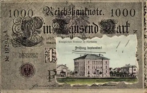 Passepartout Ak Northeim, Königliches Seminar, Reichsbanknote