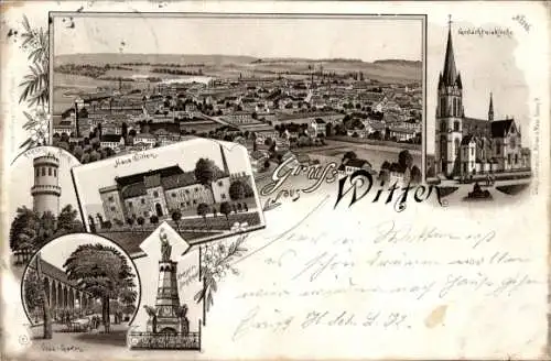 Litho Witten an der Ruhr, Kriegerdenkmal, Gedächtniskirche, Haus Witten, Garten, Totalansicht
