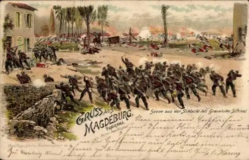 Litho St. Privat Gravelotte Lothringen Moselle, Panorama Magdeburg, Schlachtszene, Bruno Bürger 13