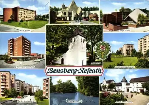 Ak Bensberg Bergisch Gladbach, Kath. Kirche, Evgl. Kirche, Taufkirche, An der Wallburg, Wappen