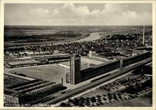 Ak Rüsselsheim am Main Hessen, Luftaufnahme von  OPEL Fabrik, Umgebung