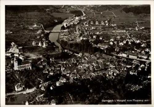 Ak Gernsbach im Schwarzwald, Schloss Eberstein, Luftaufnahme von  Flusslandschaft,  Gebäude, Stad