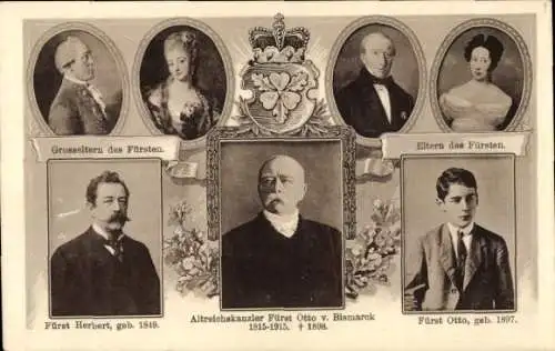 Wappen Ak Fürst Otto von Bismarck, Fürst Herbert, Fürst Otto, Großeltern, Eltern