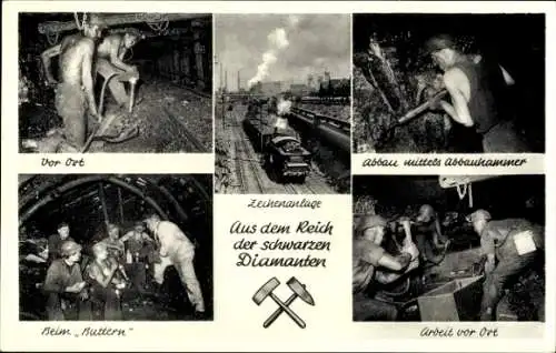 Ak Bergbau, Abbau mittels Abbauhammer, Beim Buttern, Bergleute