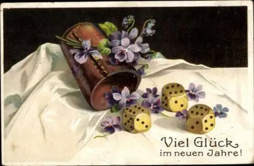 Präge Ak Glückwunsch Neujahr, Spielwürfel