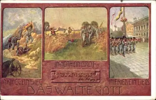 Ak Kuk-Armee, Soldaten, Bauern, Ernte, In Not ein Brot, In Krieg ein Sieg
