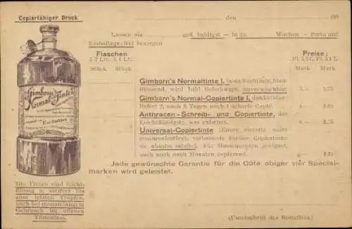 Ganzsachen Ak Emmerich am Niederrhein, Gimborn Chemische Fabrik für Tinten, Reklame