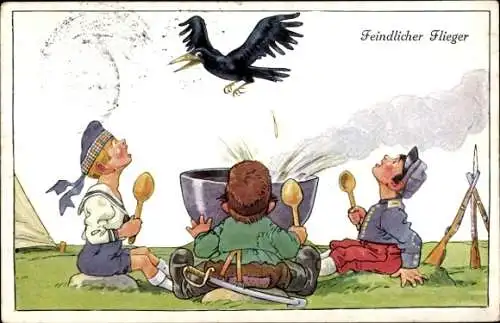 Ak Feindlicher Flieger, Kochtopf, Krähe, Kot