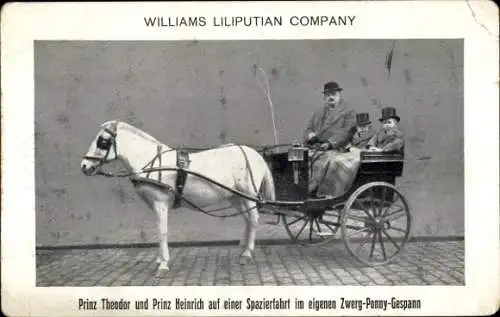 Ak Williams Liliputian Company, Prinz Theodor und Prinz Heinrich, Zwerg Pony Gespann