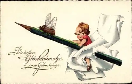 Ak Glückwunsch Geburtstag, Kind, Bleistift