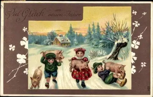 Ak Glückwunsch Neujahr, Kinder, Schweine