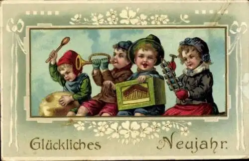 Ak Glückwunsch Neujahr, Kinder mit Musikinstrumten
