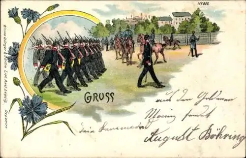Künstler Litho Deutsche Soldaten auf dem Exerzierplatz, BB&OL 802