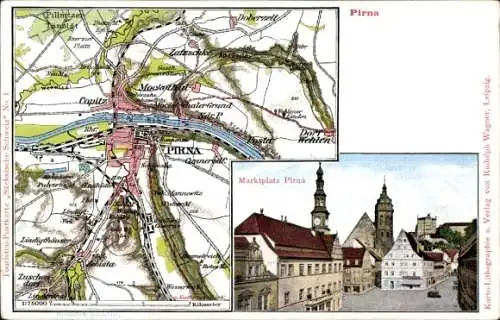 Landkarten Ak Pirna an der Elbe, Marktplatz