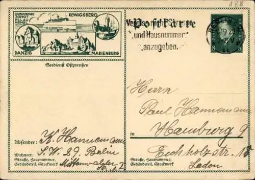 Ganzsachen Ak Gdańsk Danzig, Königsberg, Marienburg, Zoppot
