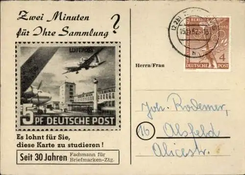 Briefmarken Ak Flughafen, Flugzeuge, Deutsche Post, Sammlung, Zeitung für Briefmarkenkunde