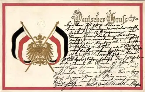 Präge Ak Deutscher Gruß, Wappen, Fahnen