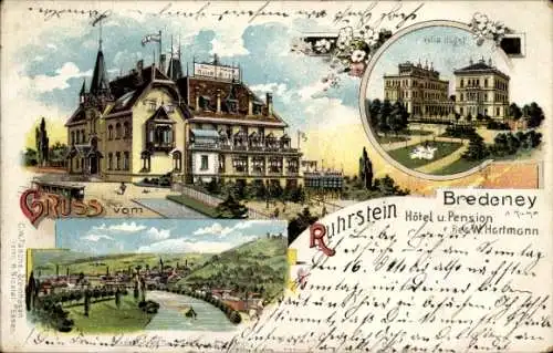 Litho Bredeney Essen im Ruhrgebiet, Hotel und Pension, Ruhrstein, Villa