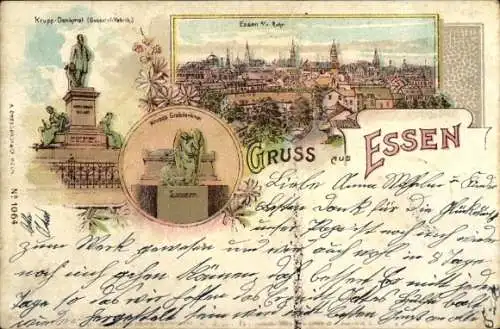 Litho Essen im Ruhrgebiet, Krupp-Denkmal,, Gesamtansicht