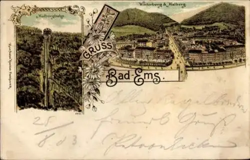 Litho Bad Ems an der Lahn, Malberg, Winterberg