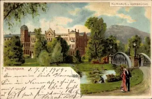 Litho Bad Neuenahr Ahrweiler Rheinland Pfalz, Kurhaus, Ahrbrücke